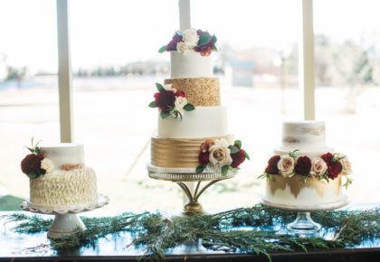 wedding cake gold blush and maroon