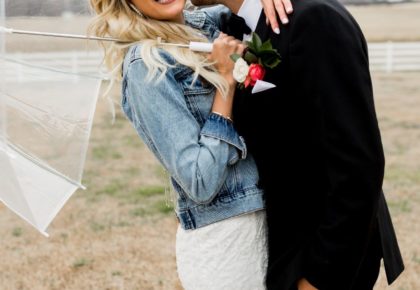 romantic umbrella bride and groom