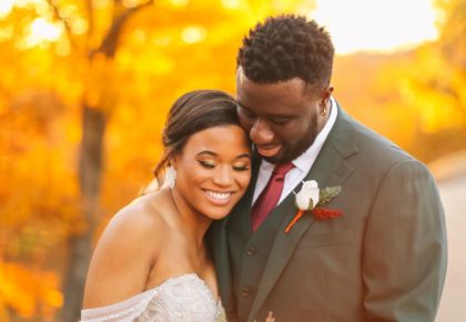 autumnal aesthetic wedding couple